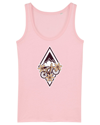 Cu bicicleta pe munte printre flori Cotton Pink