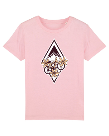 Cu bicicleta pe munte printre flori Cotton Pink