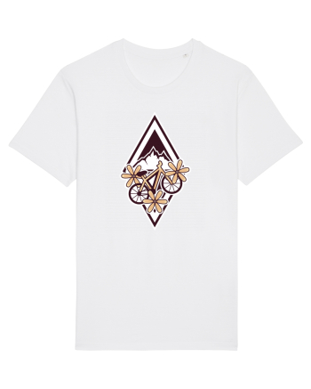 Cu bicicleta pe munte printre flori White