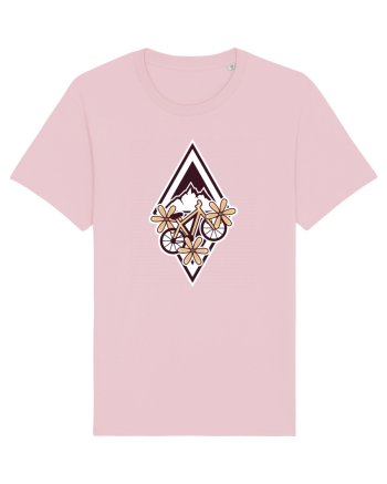 Cu bicicleta pe munte printre flori Cotton Pink