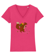 Cu veverita la padure Tricou mânecă scurtă guler V Damă Evoker