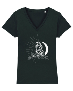 Mystycal Butterfly Moon Tricou mânecă scurtă guler V Damă Evoker