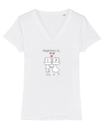 Happiness is :) 2 Tricou mânecă scurtă guler V Damă Evoker
