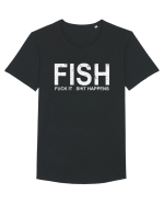 FISH, FUCK IT SHIT HAPPENS Tricou mânecă scurtă guler larg Bărbat Skater