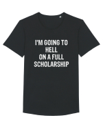 I'M GOING TO HELL ON A FULL SCHOLARSHIP Tricou mânecă scurtă guler larg Bărbat Skater