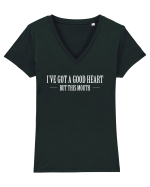 I'VE GOT A GOOD HEART BUT THIS MOUTH Tricou mânecă scurtă guler V Damă Evoker