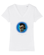 Craniu cu casti - skullphones 07 albastru 2 Tricou mânecă scurtă guler V Damă Evoker