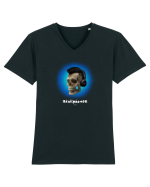 Craniu cu casti - skullphones 07 albastru 2 Tricou mânecă scurtă guler V Bărbat Presenter