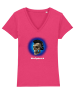 Craniu cu casti - skullphones 07 albastru 3 Tricou mânecă scurtă guler V Damă Evoker