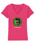Craniu cu casti - skullphones 07 verde Tricou mânecă scurtă guler V Damă Evoker