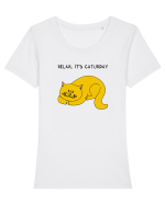 Relax, it's CATurday Tricou mânecă scurtă guler larg fitted Damă Expresser