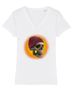 Craniu cu caciulă - skullbeanie 03-02 Tricou mânecă scurtă guler V Damă Evoker