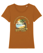 De vară: Keep calm and beach on Tricou mânecă scurtă guler larg fitted Damă Expresser