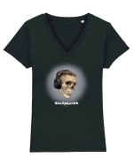 Craniu cu casti - skullphones 02 Tricou mânecă scurtă guler V Damă Evoker