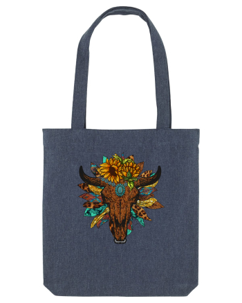 Western Sunflower Bull Skull Midnight Blue