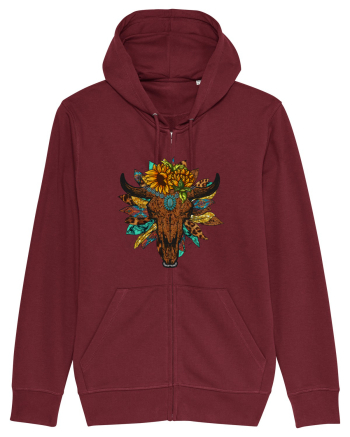 Western Sunflower Bull Skull Burgundy