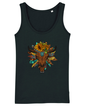Western Sunflower Bull Skull Black