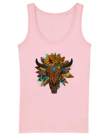 Western Sunflower Bull Skull Cotton Pink