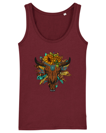 Western Sunflower Bull Skull Burgundy