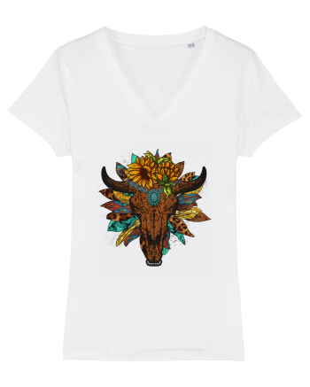 Western Sunflower Bull Skull White