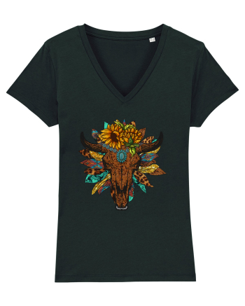 Western Sunflower Bull Skull Black