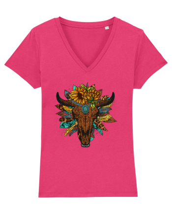Western Sunflower Bull Skull Raspberry