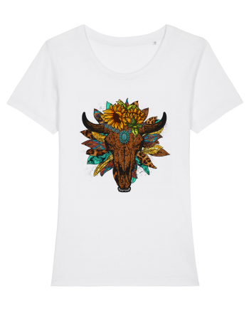 Western Sunflower Bull Skull White
