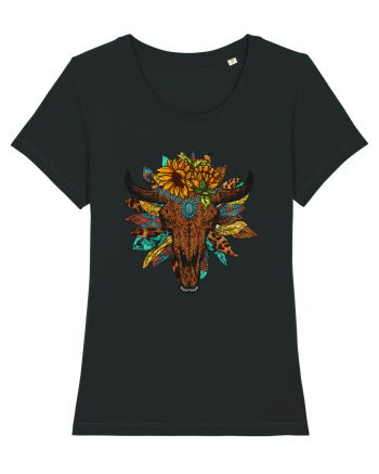 Western Sunflower Bull Skull Black
