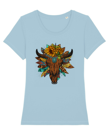 Western Sunflower Bull Skull Sky Blue