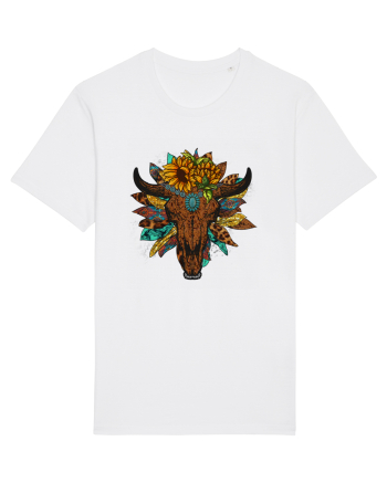 Western Sunflower Bull Skull White
