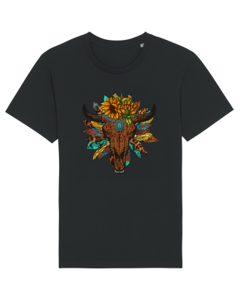 Western Sunflower Bull Skull Black