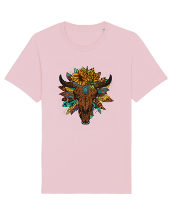 Western Sunflower Bull Skull Cotton Pink