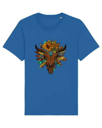 Western Sunflower Bull Skull Royal Blue