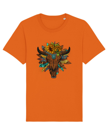 Western Sunflower Bull Skull Bright Orange