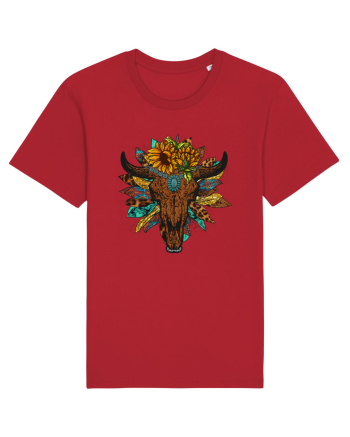 Western Sunflower Bull Skull Red