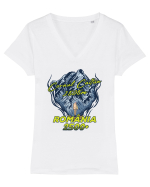Pentru montaniarzi - Man vs mountain - Cornul Călțun Tricou mânecă scurtă guler V Damă Evoker