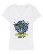 Pentru montaniarzi - Man vs mountain - Hârtopul Darei Tricou mânecă scurtă guler V Damă Evoker