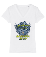 Pentru montaniarzi - Man vs mountain - Moldoveanu Tricou mânecă scurtă guler V Damă Evoker