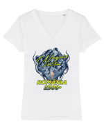 Pentru montaniarzi - Man vs mountain - Negoiu Tricou mânecă scurtă guler V Damă Evoker