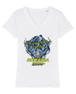 Pentru montaniarzi - Man vs mountain - Parângul Mare Tricou mânecă scurtă guler V Damă Evoker