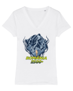 Pentru montaniarzi - Man vs mountain - Romania 2500 Tricou mânecă scurtă guler V Damă Evoker