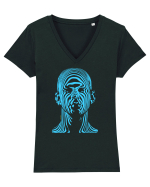 Shadow face, blue Tricou mânecă scurtă guler V Damă Evoker