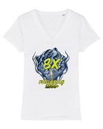 Pentru montaniarzi - Man vs mountain - Făgăraș 8x Tricou mânecă scurtă guler V Damă Evoker