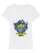 Pentru montaniarzi - Man vs mountain - Făgăraș Triple X Tricou mânecă scurtă guler V Damă Evoker