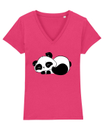 Sleepy Panda Tricou mânecă scurtă guler V Damă Evoker
