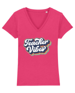 Teacher Vibes Tricou mânecă scurtă guler V Damă Evoker