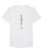 Romania text vertical tricolor Tricou mânecă scurtă guler larg Bărbat Skater