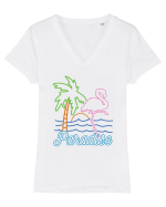 Flamingo Paradise Vintage 80s Tricou mânecă scurtă guler V Damă Evoker