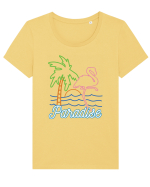 Flamingo Paradise Vintage 80s Tricou mânecă scurtă guler larg fitted Damă Expresser