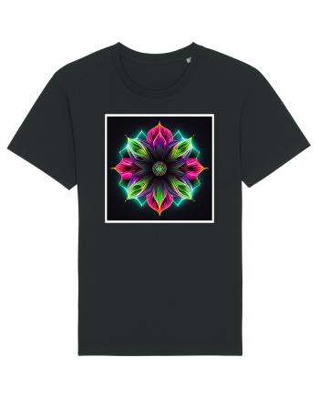 mandala neon light flower Black